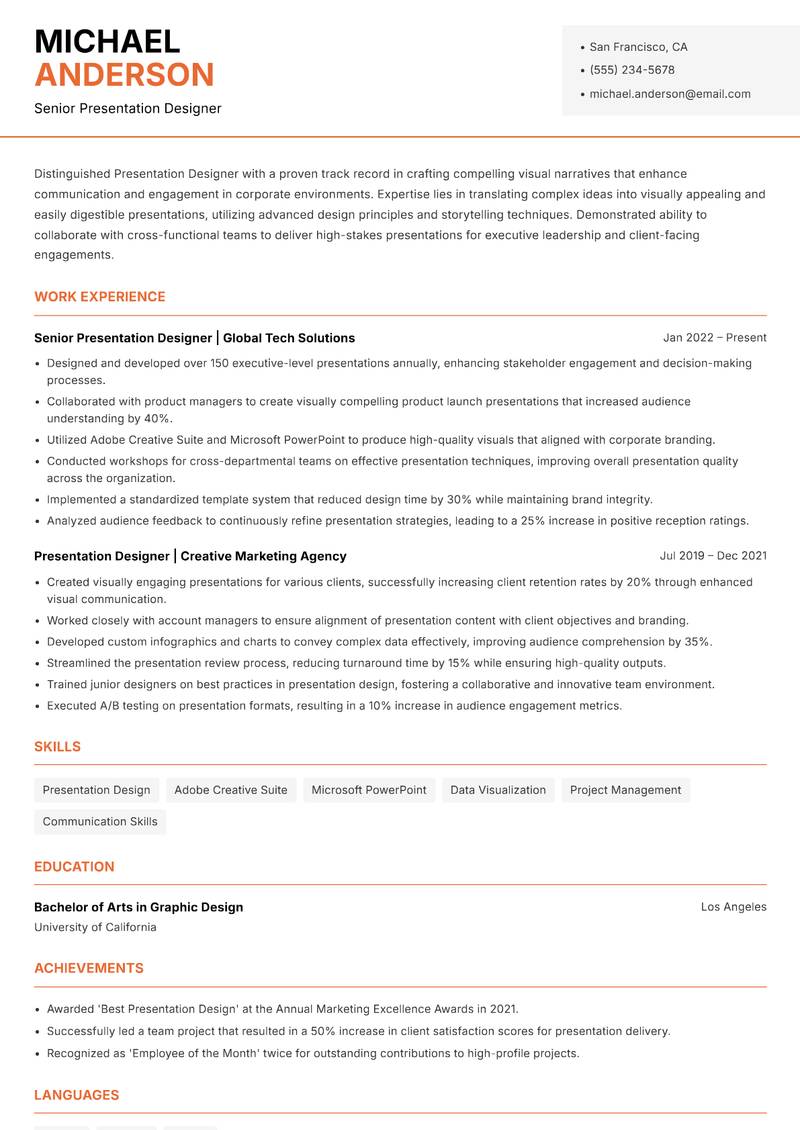 Presentation Designer Resume Template