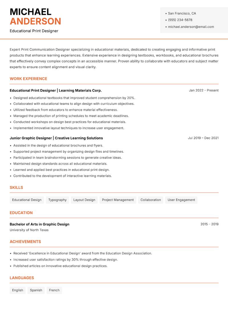 Print Communication Designer Resume Template