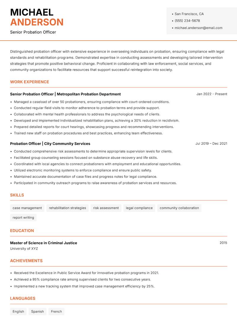 Probation Officer Resume Template