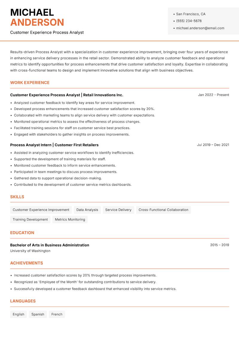 Process Analyst Resume Template