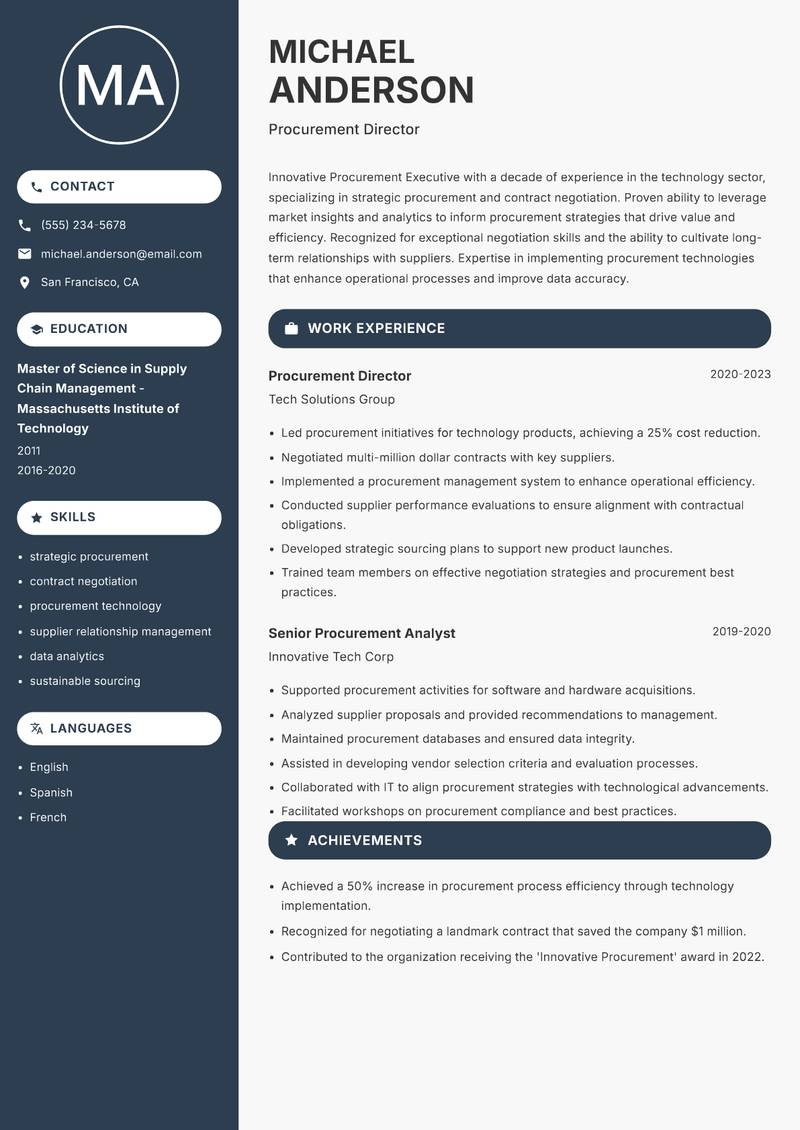 Procurement Executive Resume Preview Example
