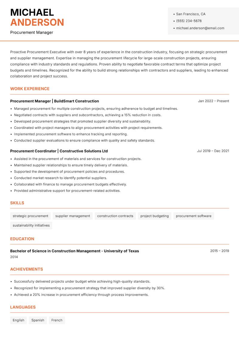 Procurement Executive Resume Template