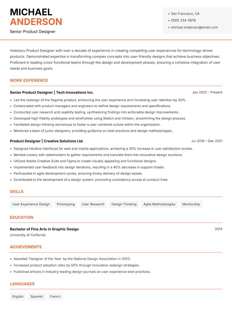 Product Designer Resume Template