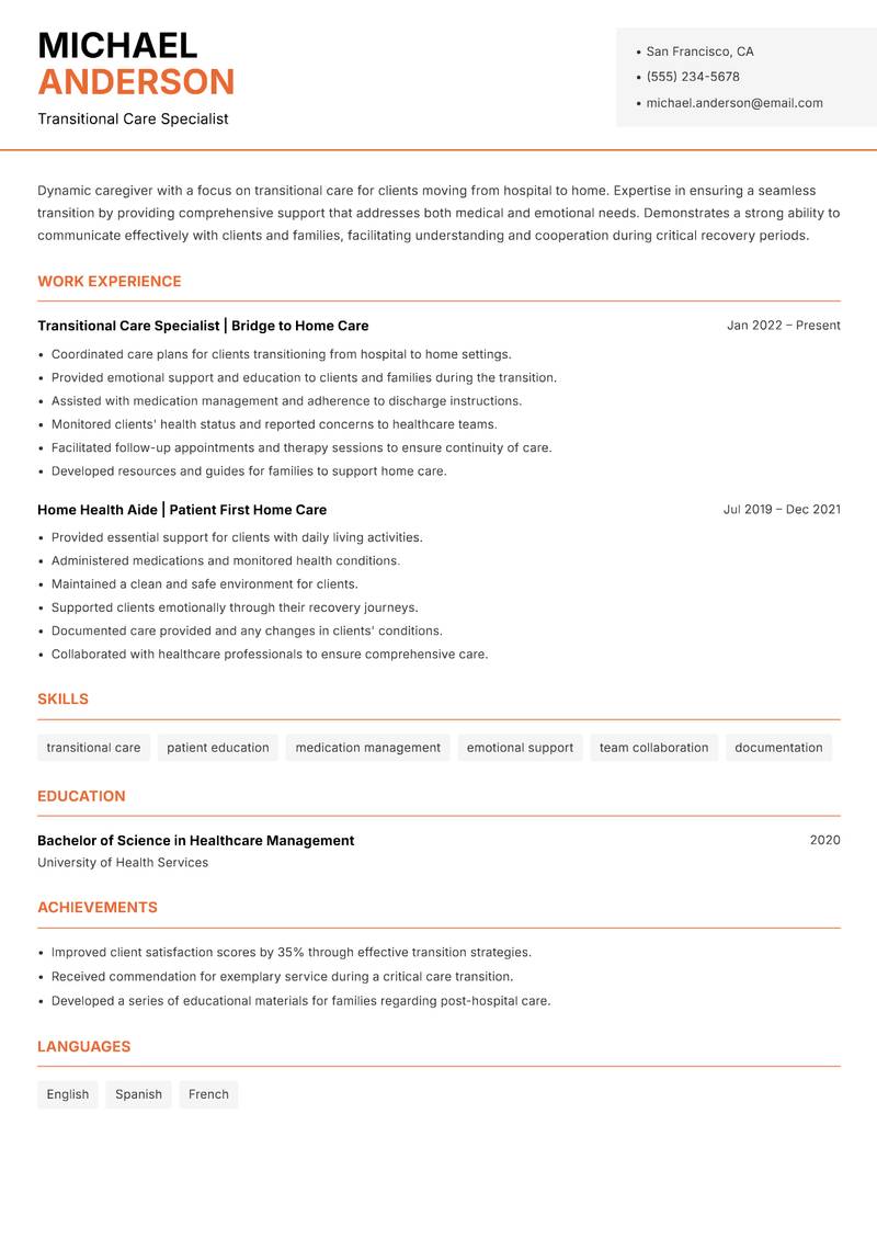 Professional Caregiver Resume Template