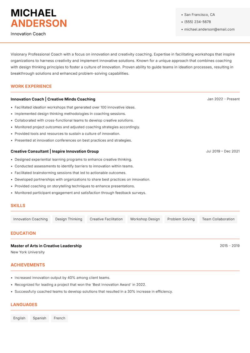 Professional Coach Resume Template