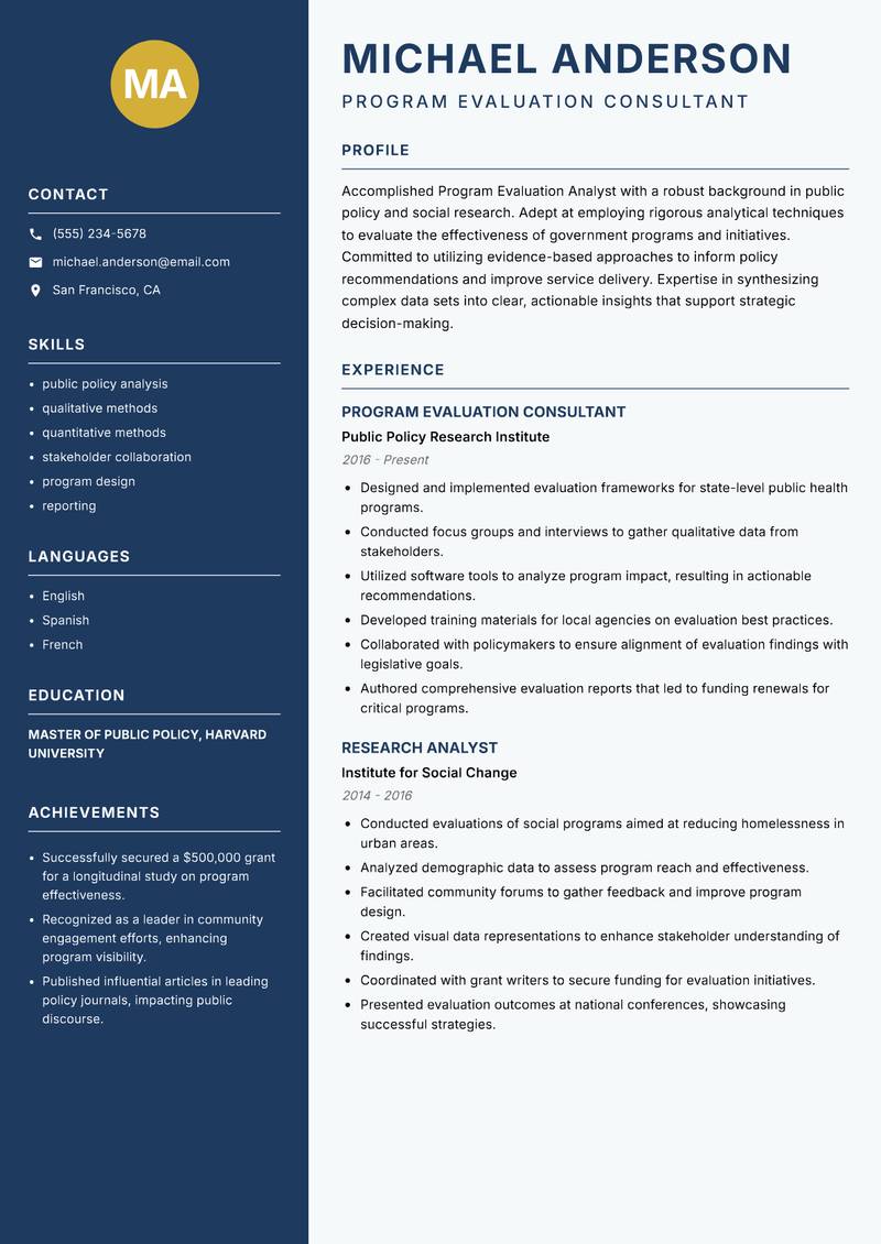 Program Evaluation Analyst Resume Preview Example
