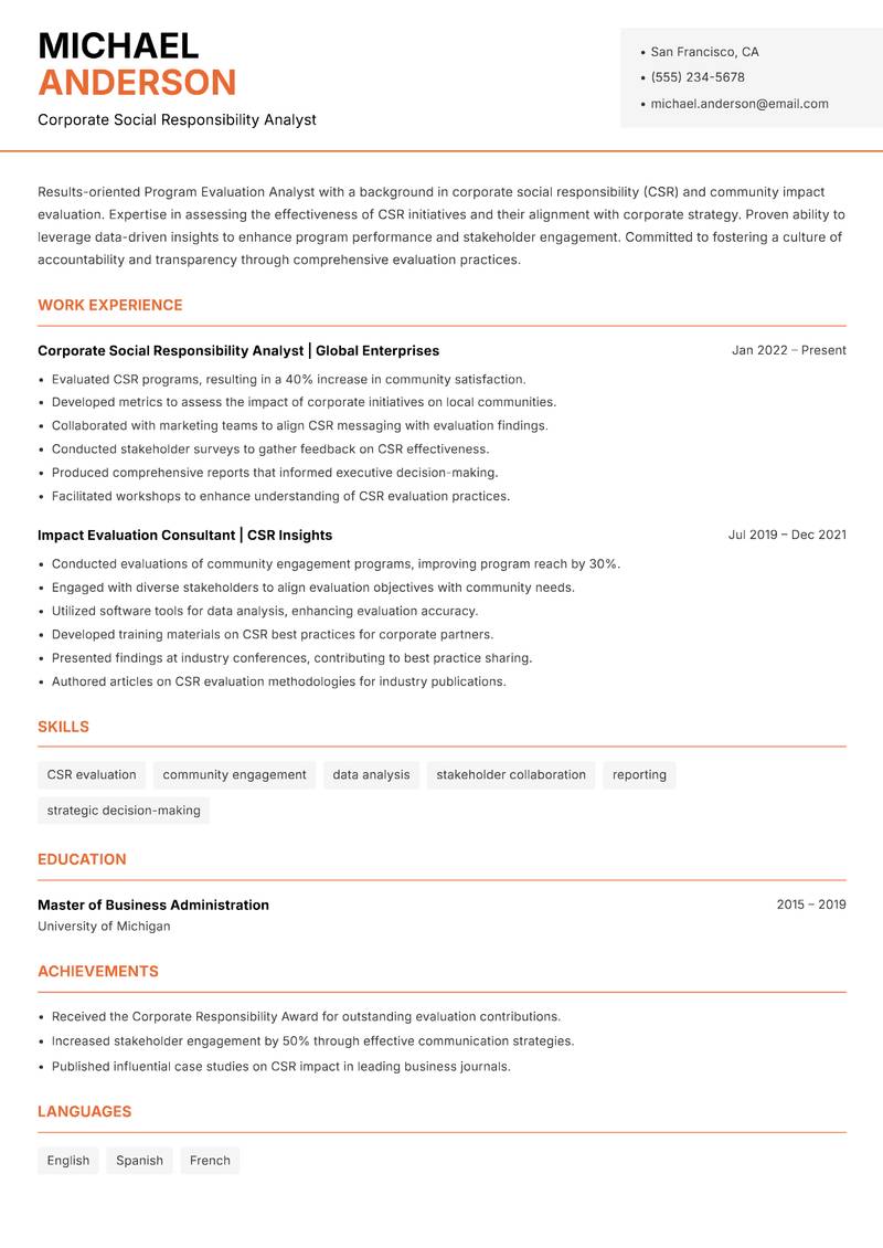 Program Evaluation Analyst Resume Template