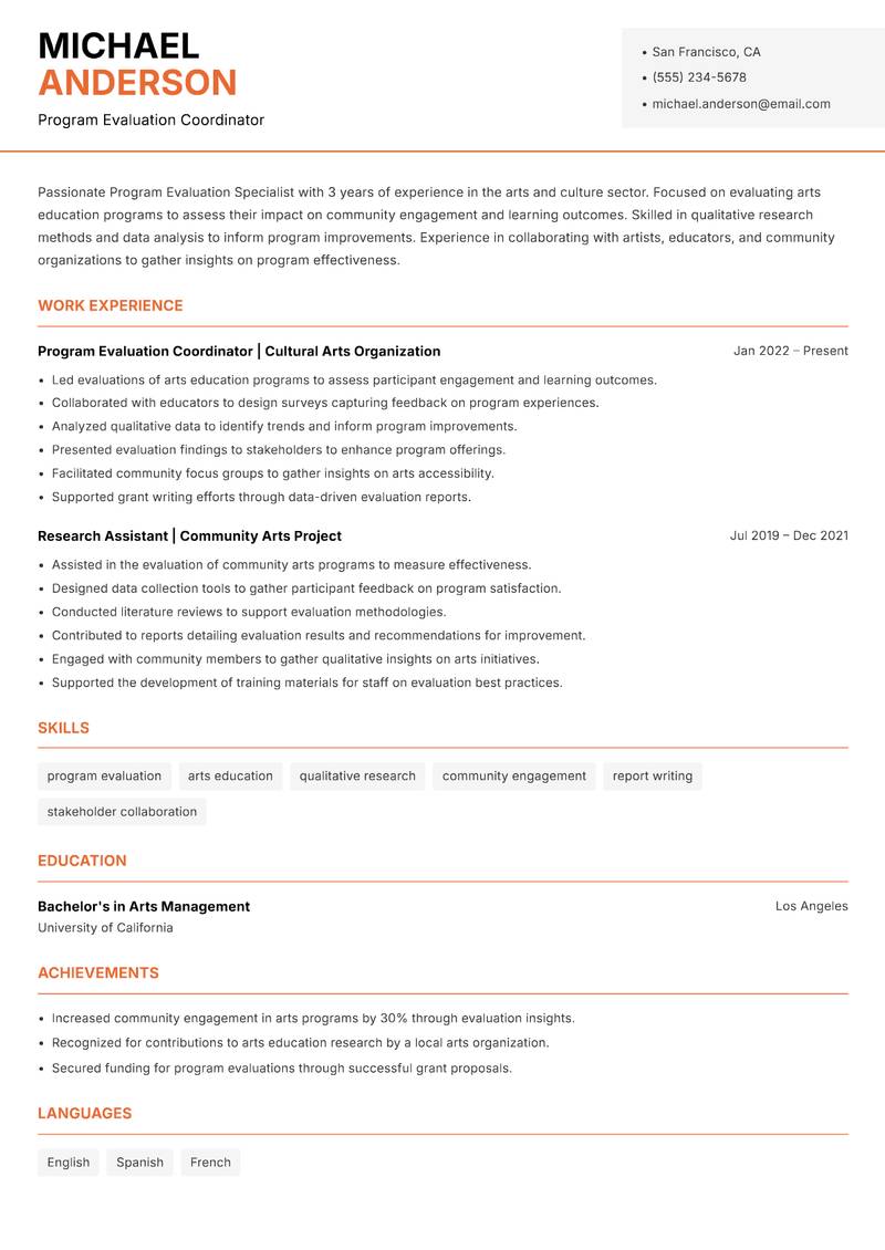 Program Evaluation Specialist Resume Template