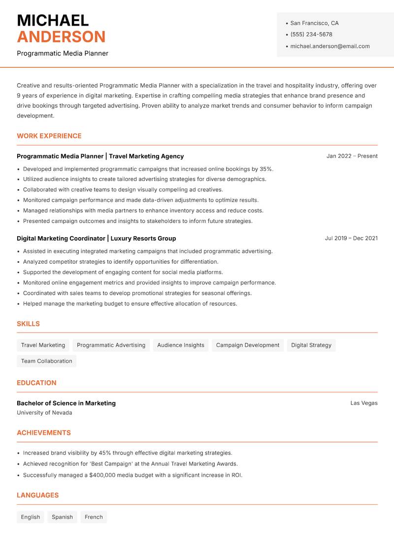 Programmatic Media Planner Resume Template