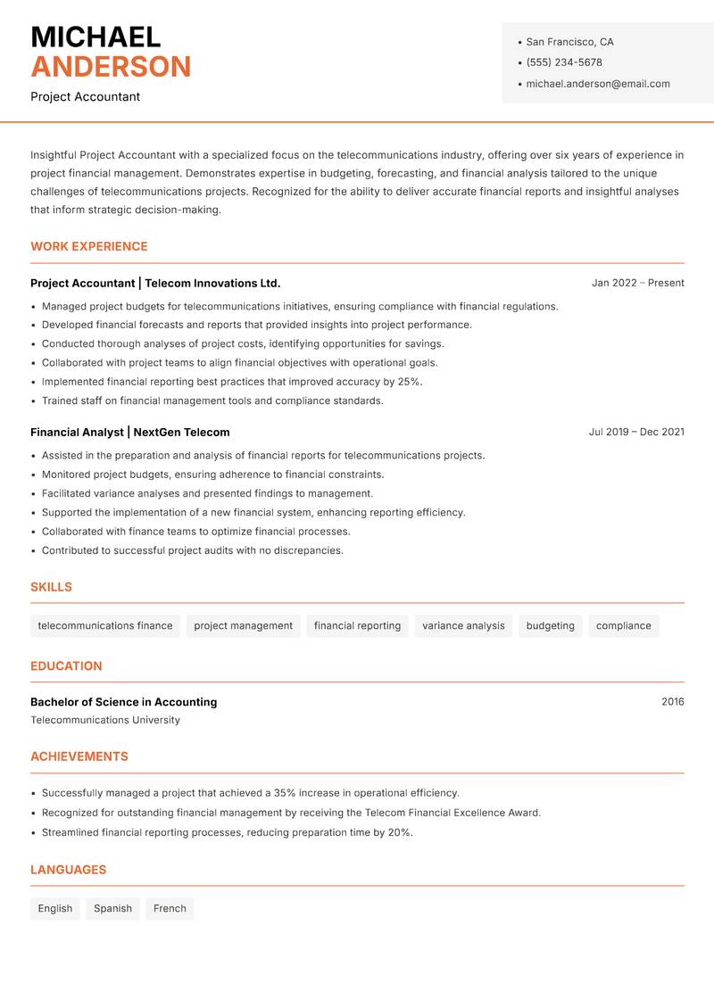 Project Accountant Resume Template