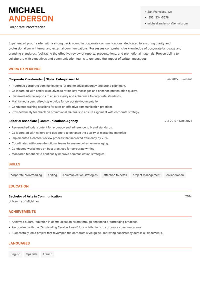 Proofreader Resume Template