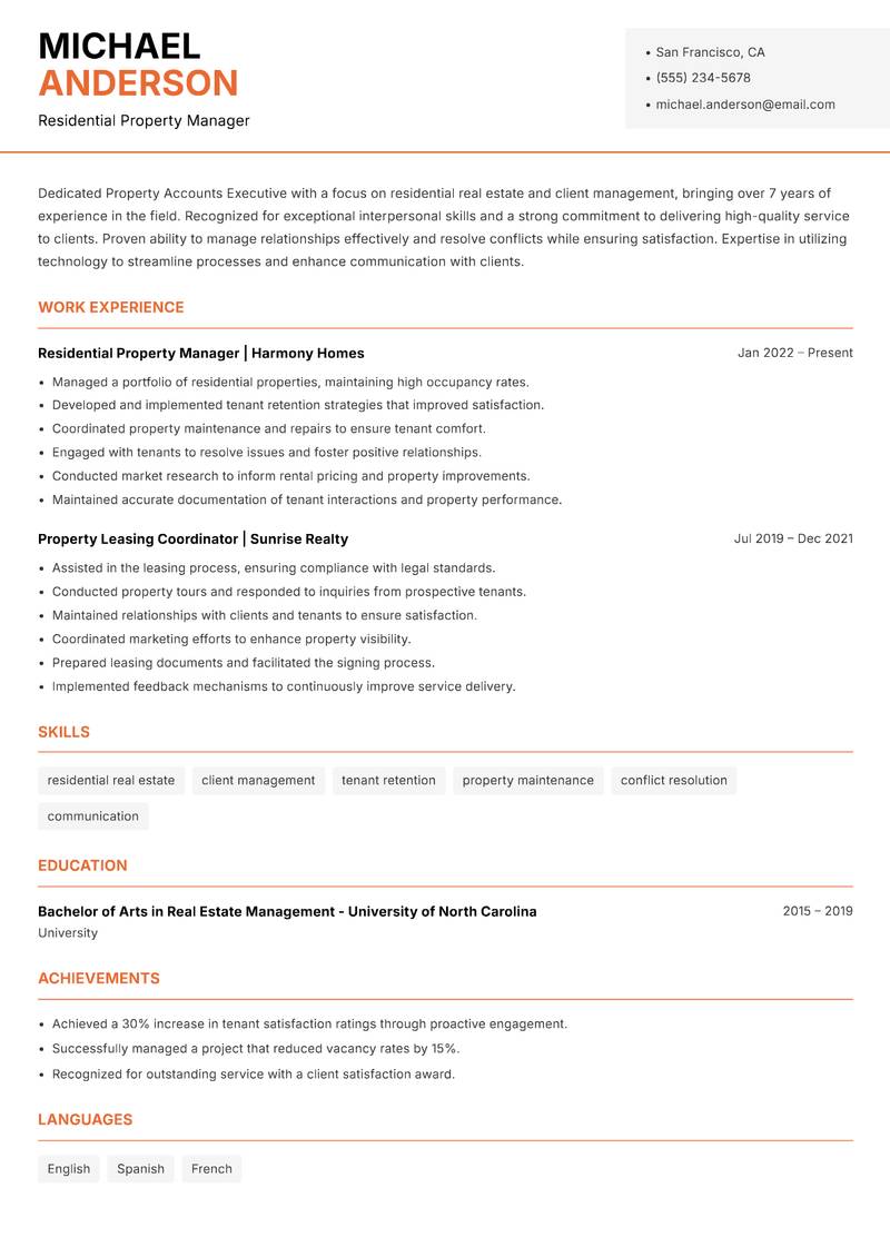 Property Accounts Executive Resume Template