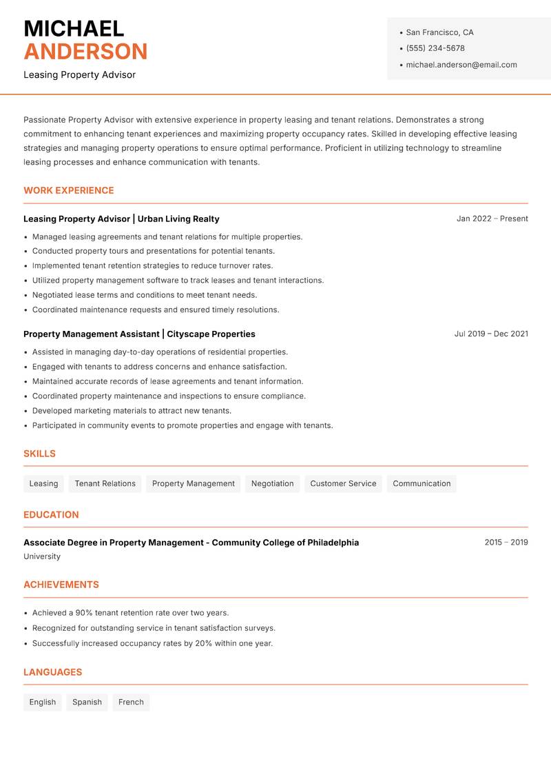 Property Advisor Resume Template