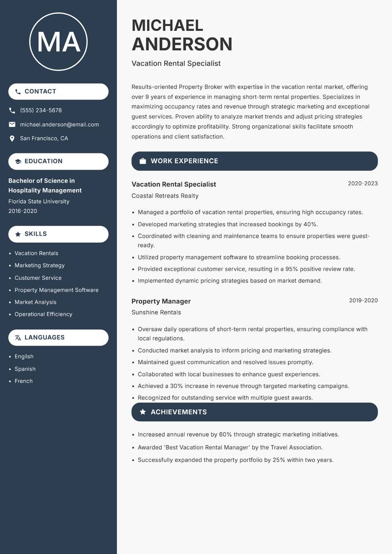 Property Broker Resume Preview Example