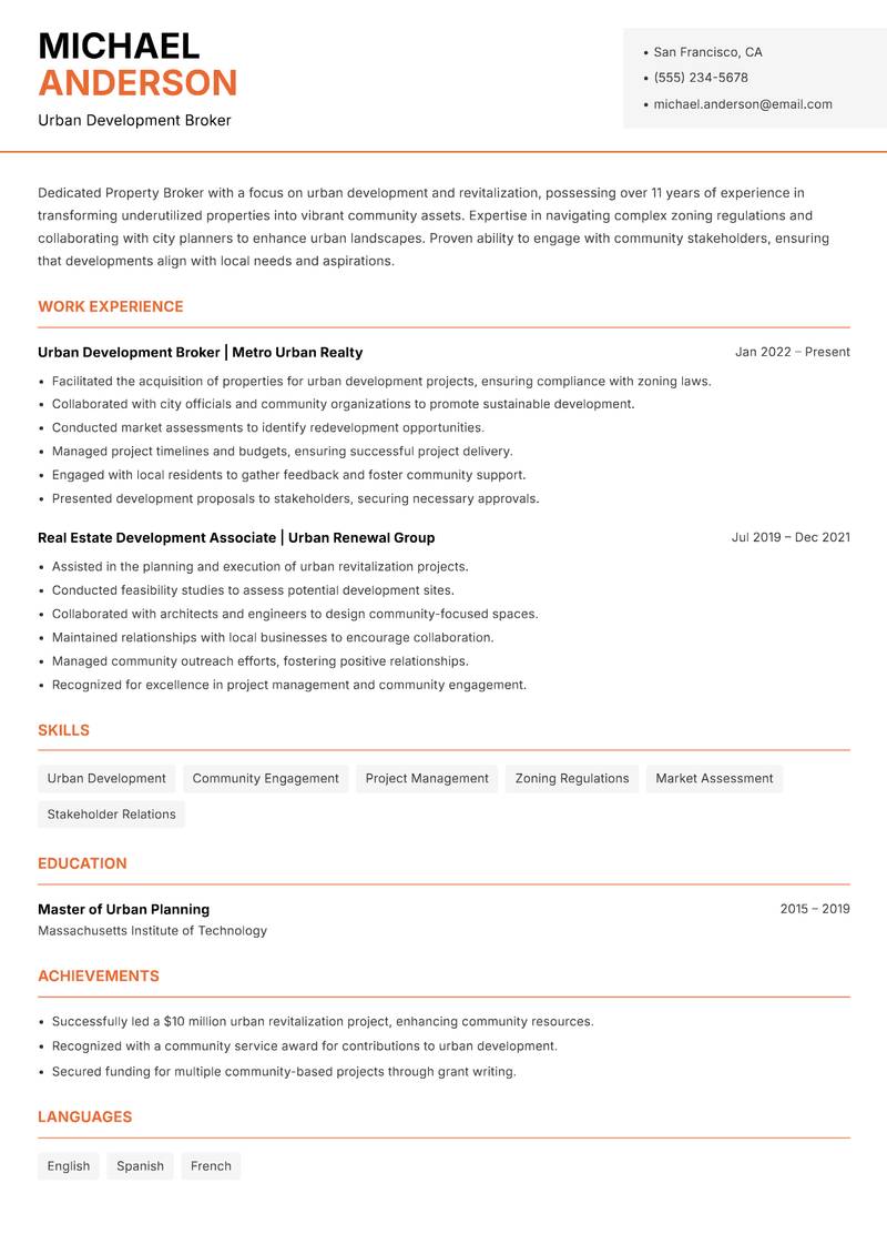 Property Broker Resume Template