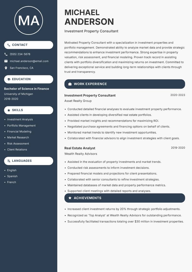 Property Consultant Resume Preview Example