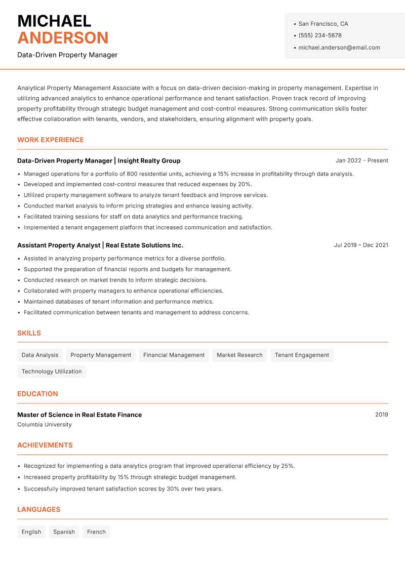 Property Management Associate Resume Template