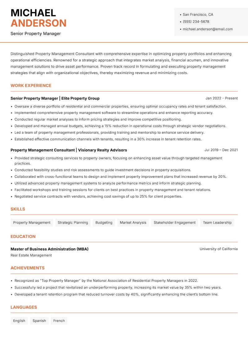 Property Management Consultant Resume Template