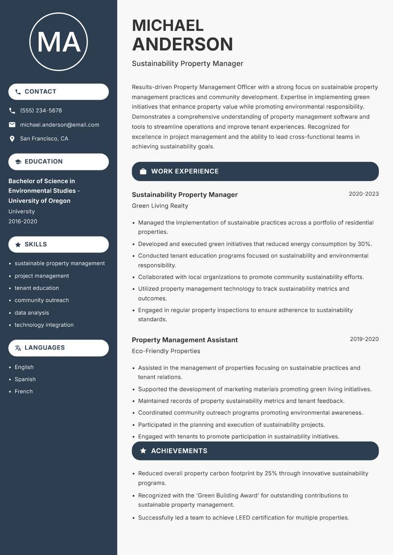 Property Management Officer Resume Preview Example