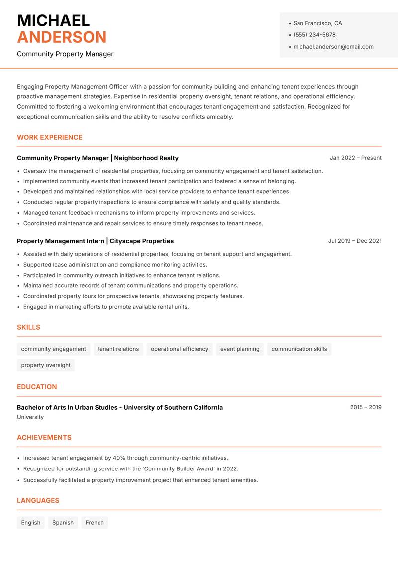 Property Management Officer Resume Template