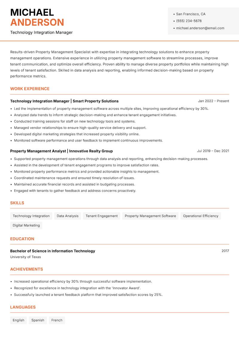 Property Management Specialist Resume Template