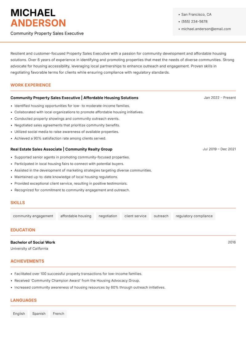 Property Sales Executive Resume Template