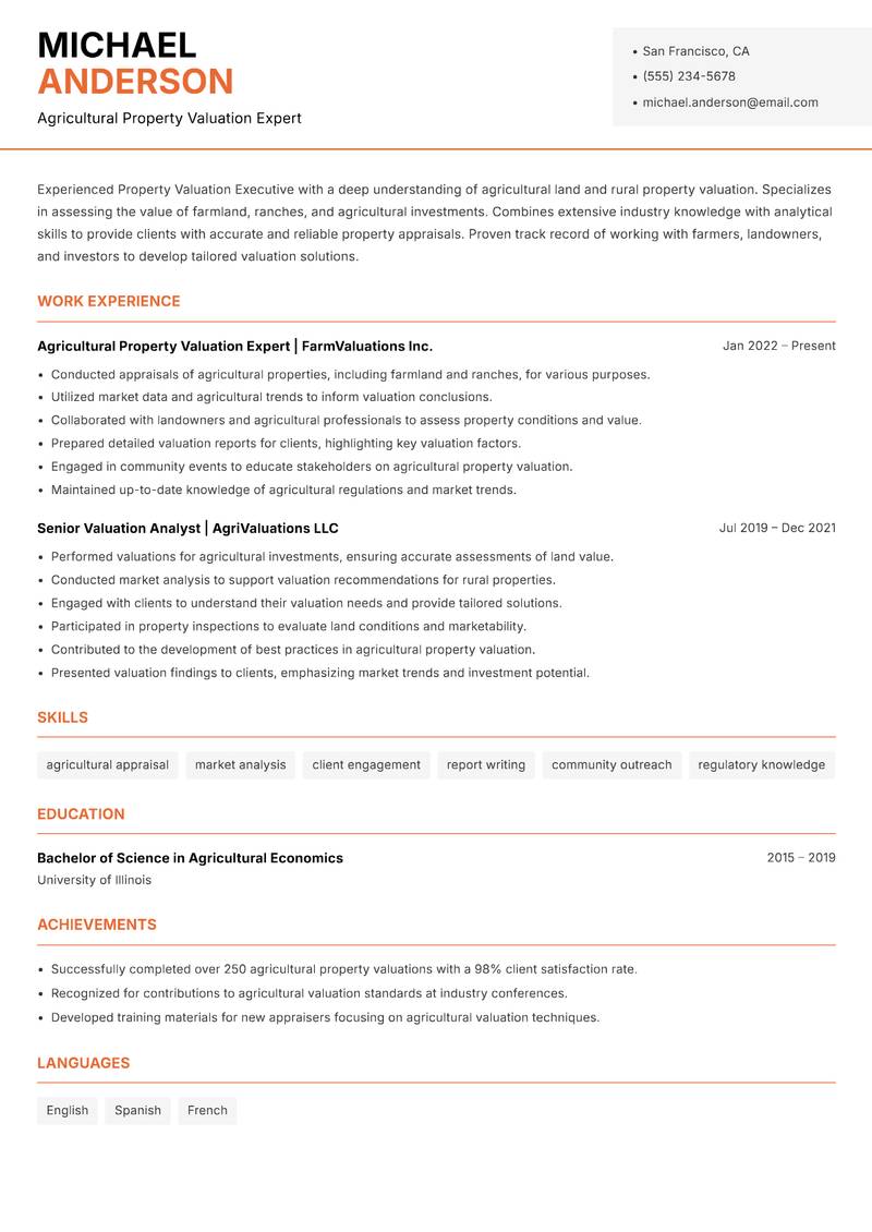 Property Valuation Executive Resume Template