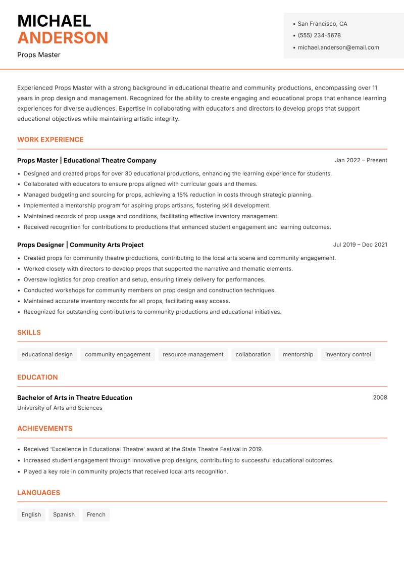 Props Master Resume Template