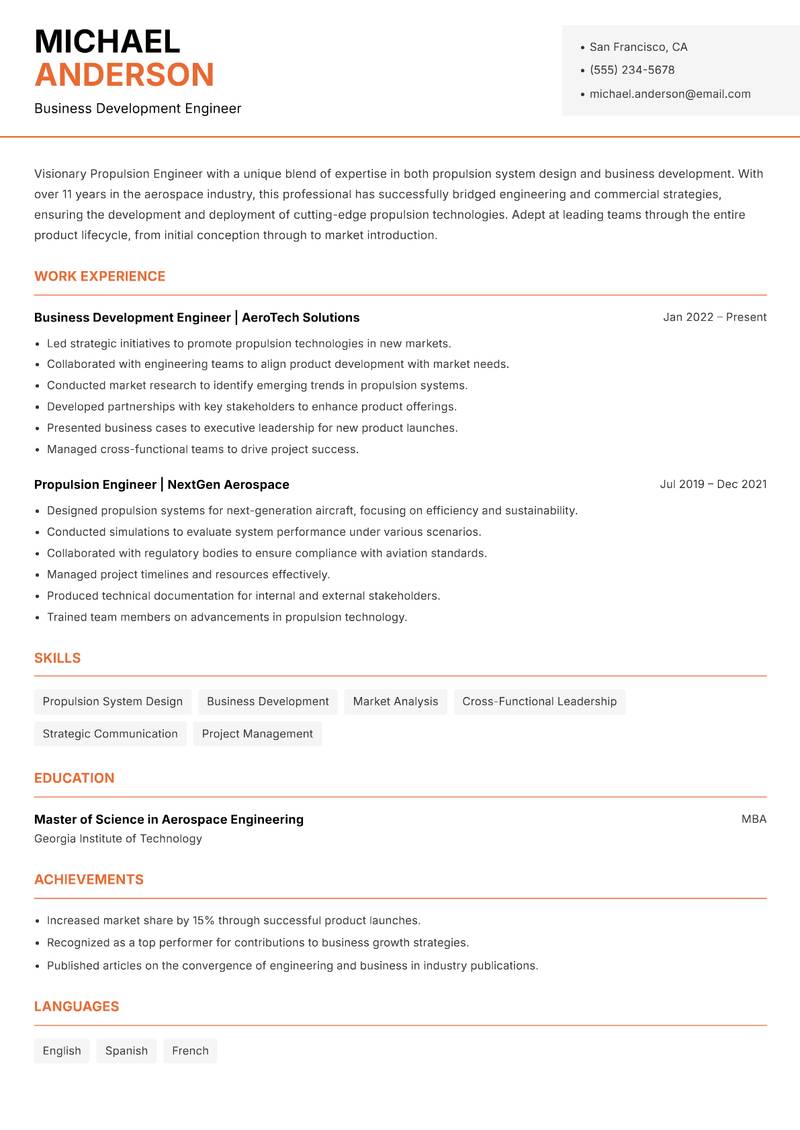 Propulsion Engineer Resume Template