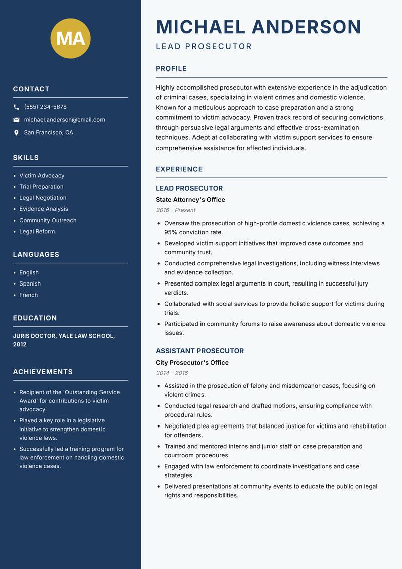 Prosecutor Resume Preview Example