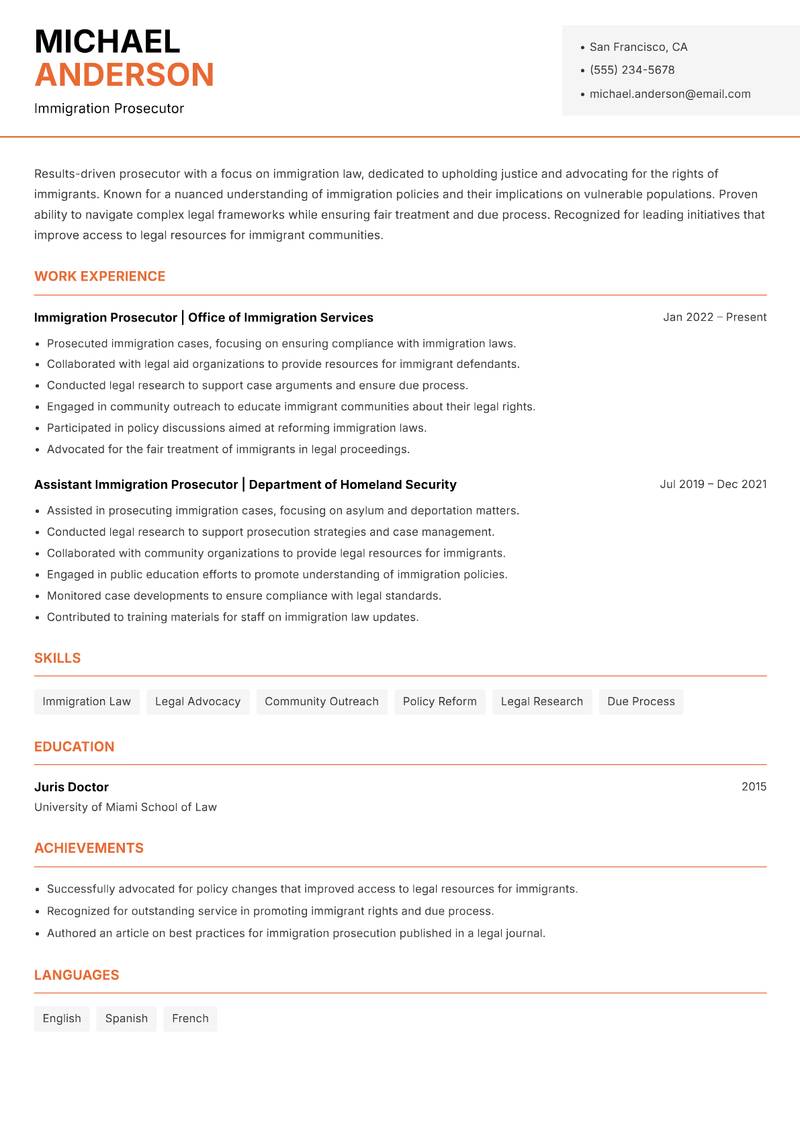 Prosecutor Resume Template