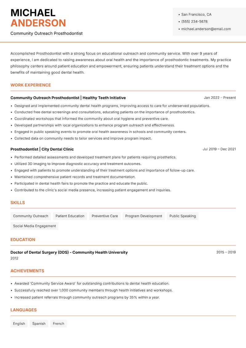 Prosthodontist Resume Template