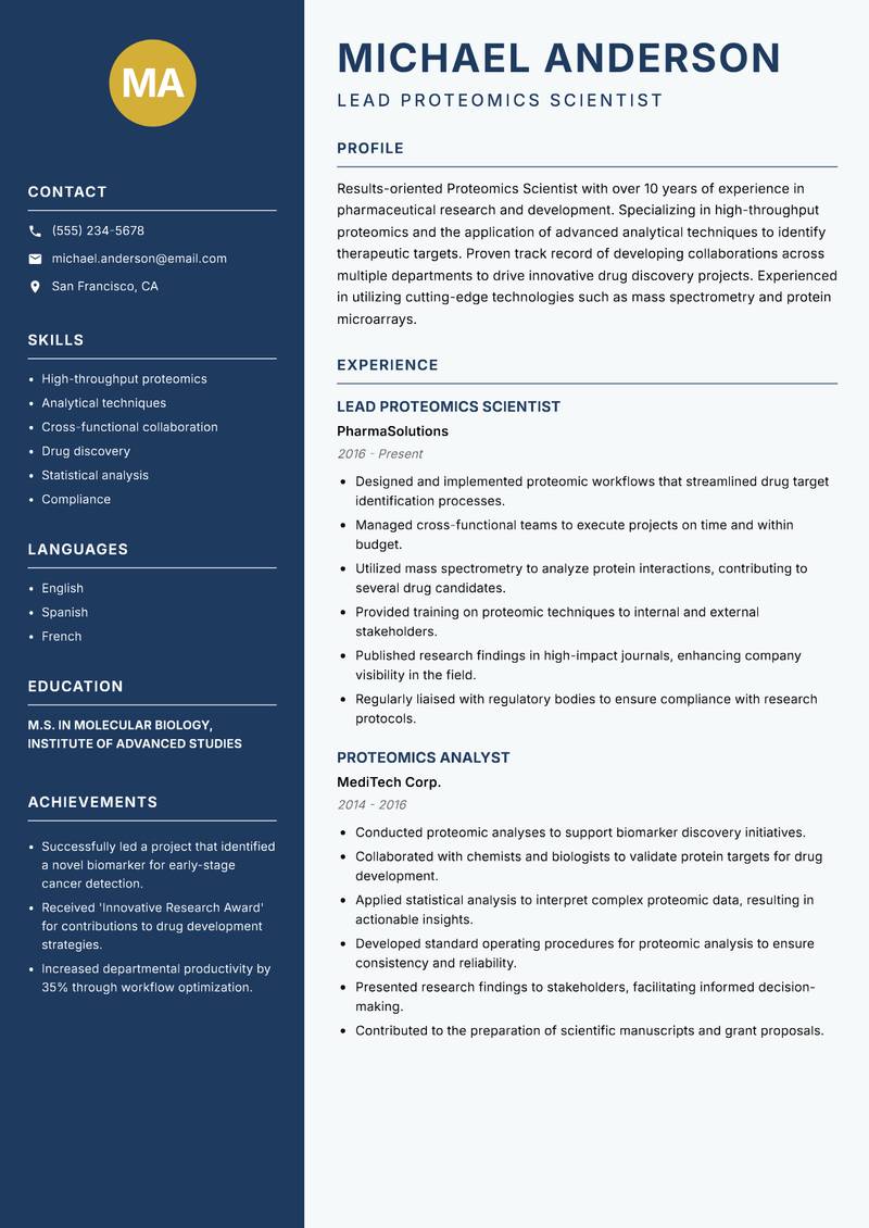 Proteomics Scientist Resume Preview Example