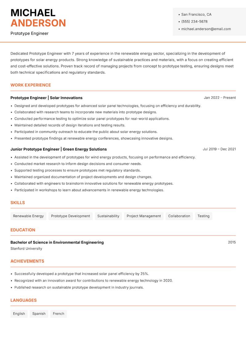 Prototype Engineer Resume Template