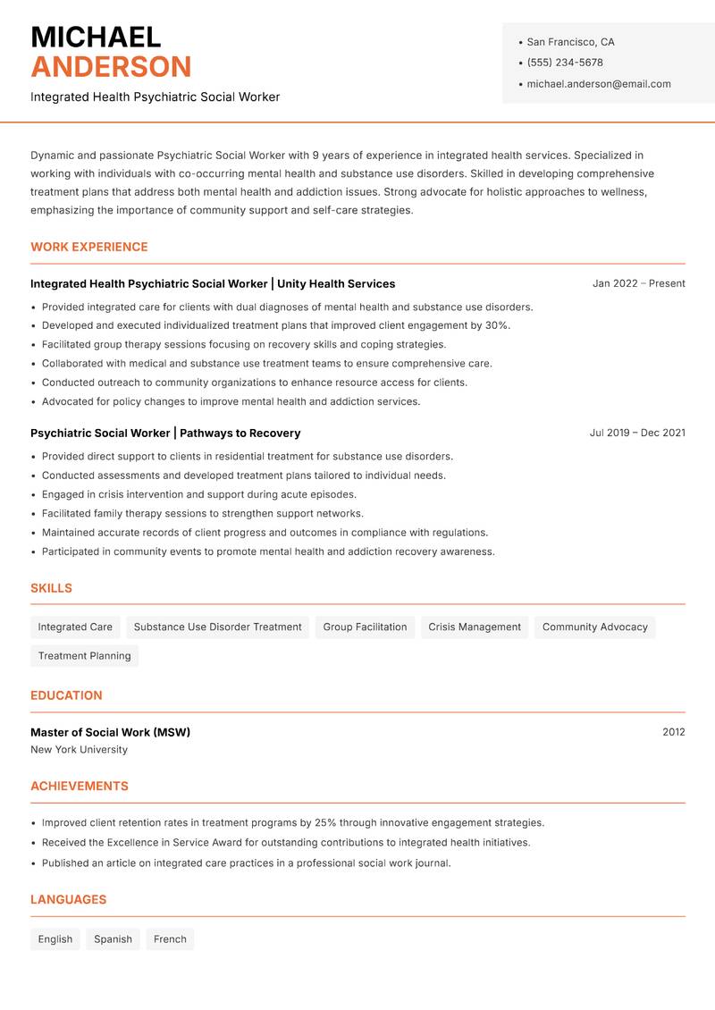 Psychiatric Social Worker Resume Template