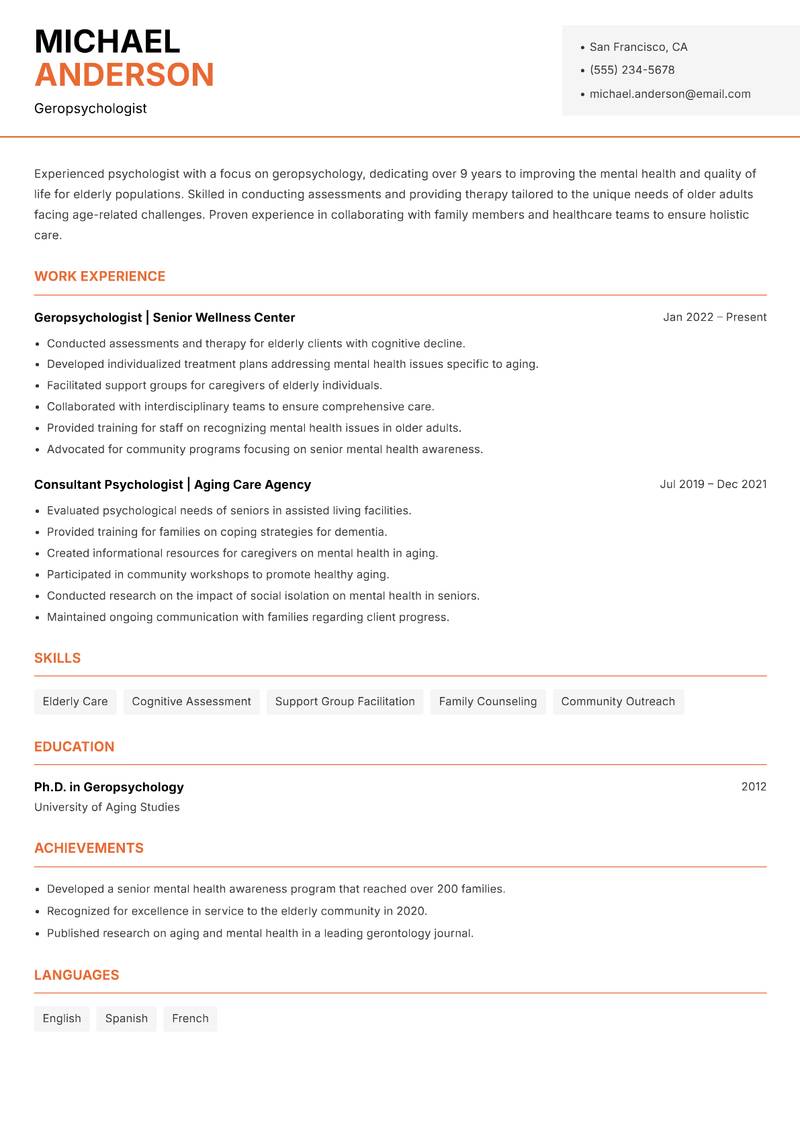 Psychologist Resume Template