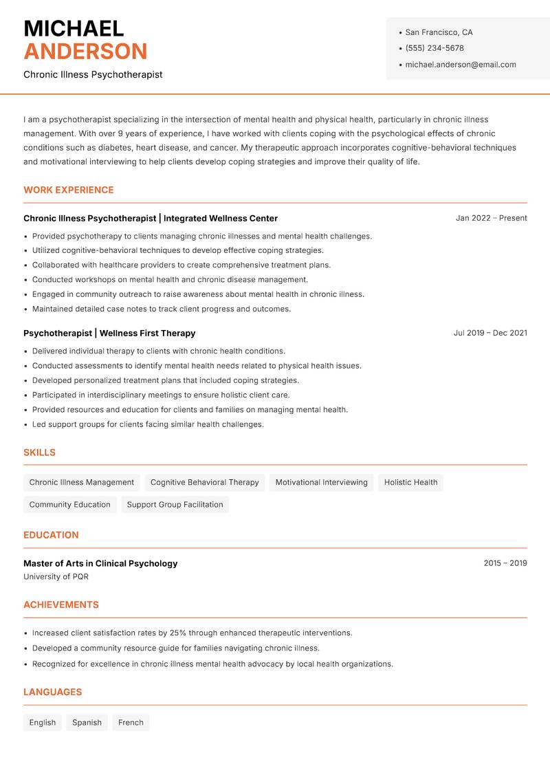 Psychotherapist Resume Template