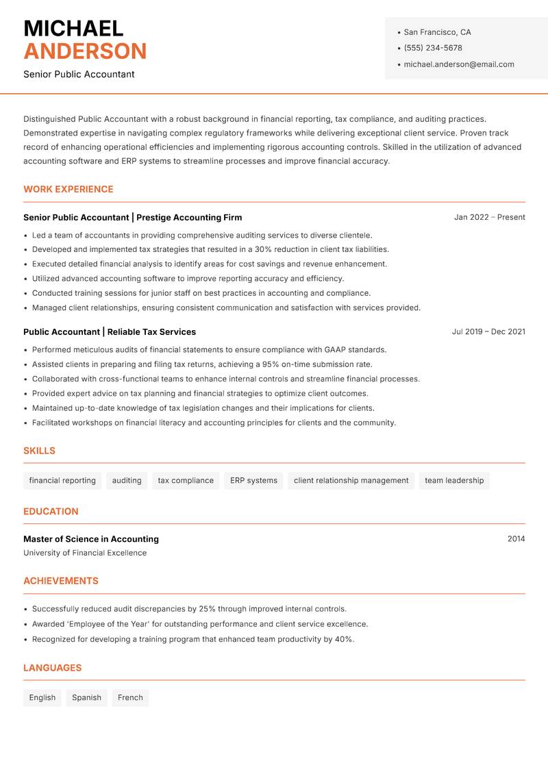 Public Accountant Resume Template