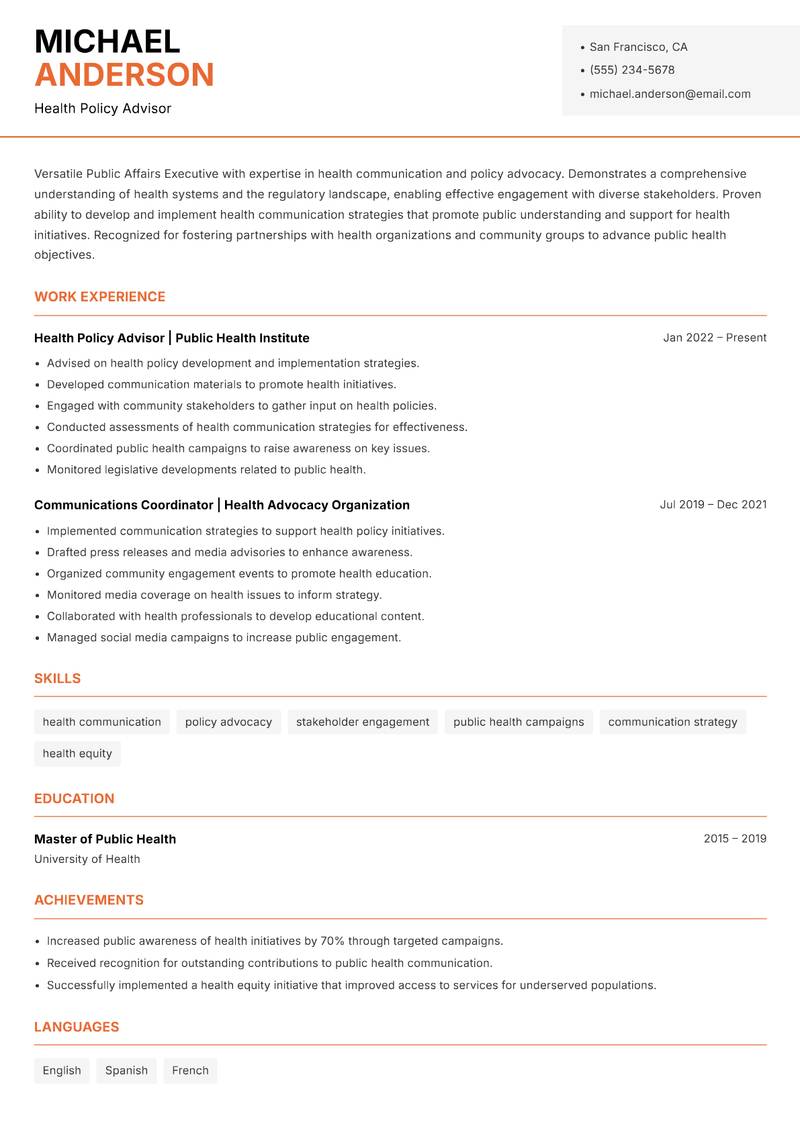 Public Affairs Executive Resume Template