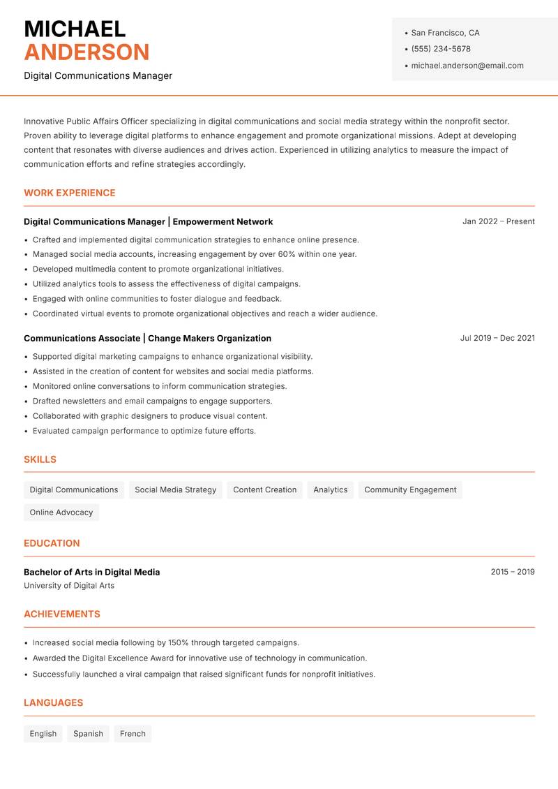Public Affairs Officer Resume Template