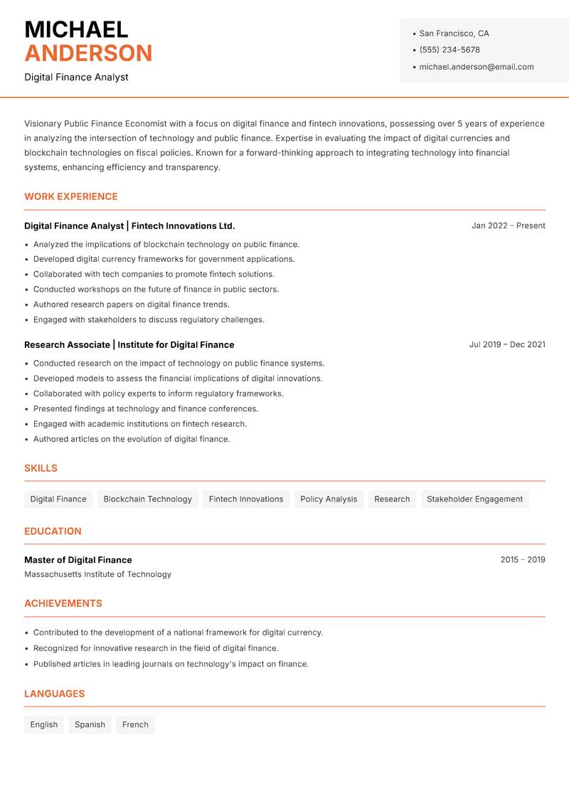 Public Finance Economist Resume Template