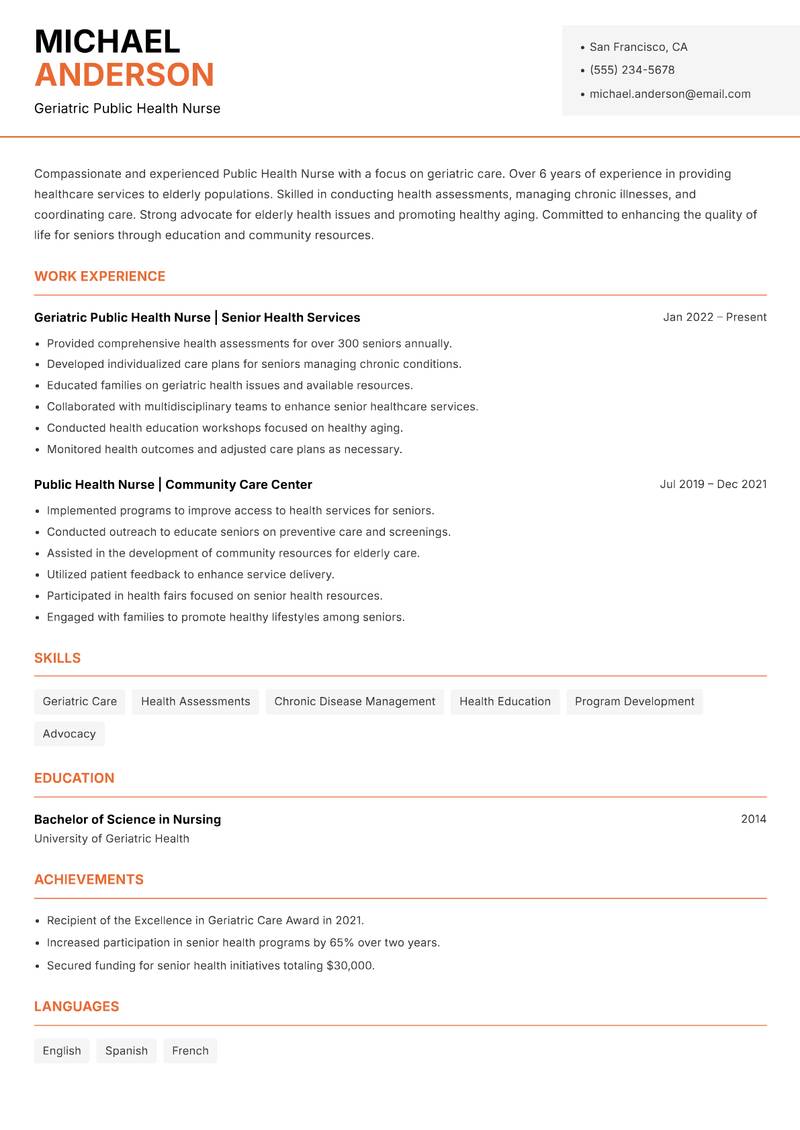 Public Health Nurse Resume Template