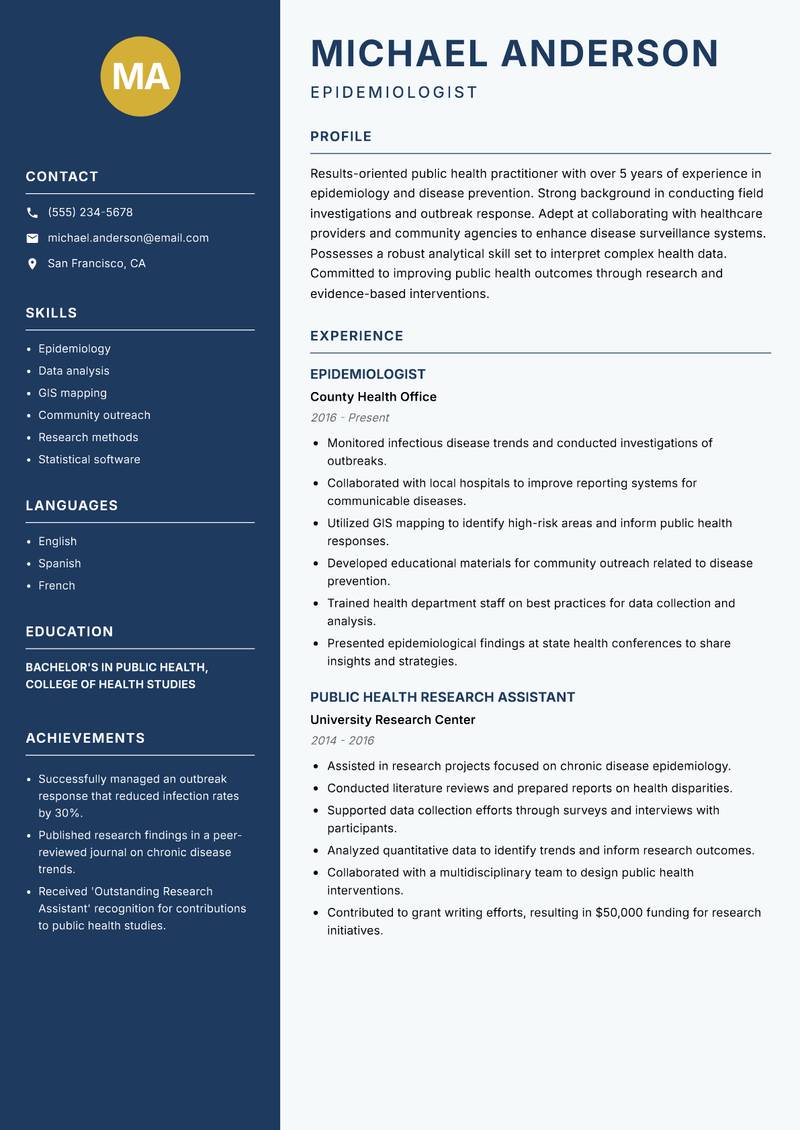 Public Health Practitioner Resume Preview Example