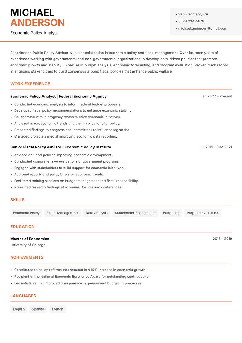 Public Policy Advisor Resume Template