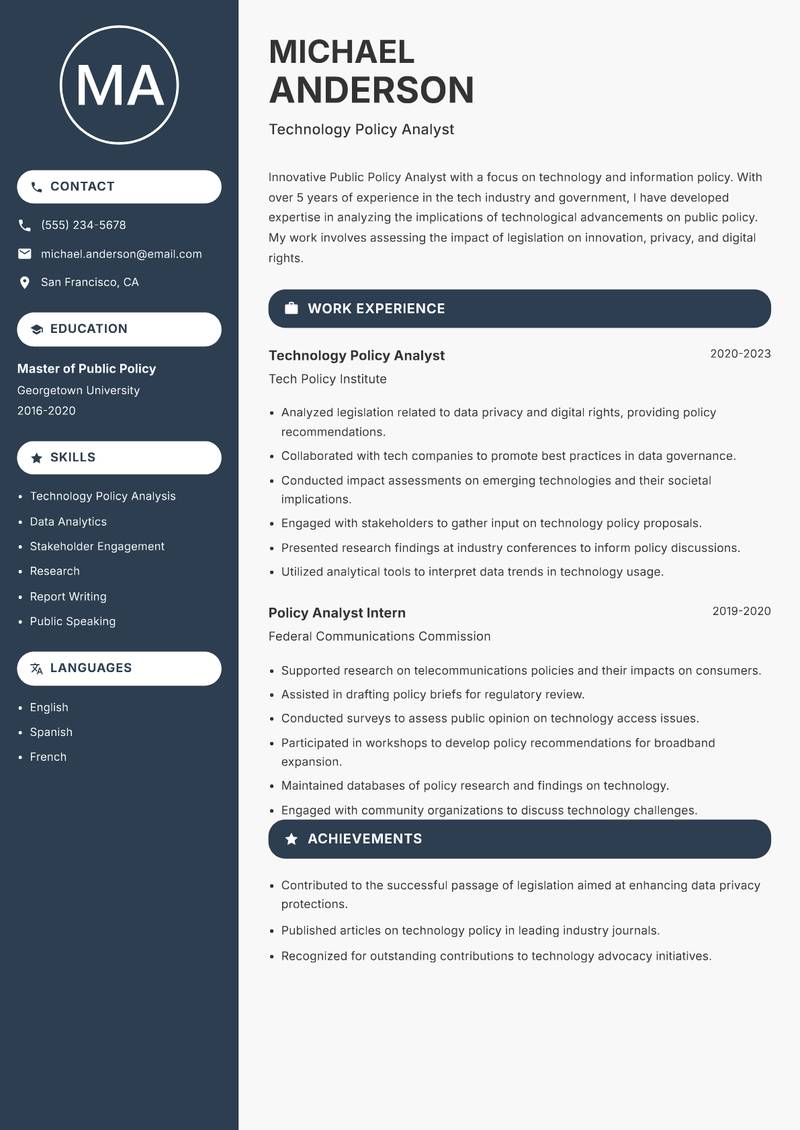 Public Policy Analyst Resume Preview Example