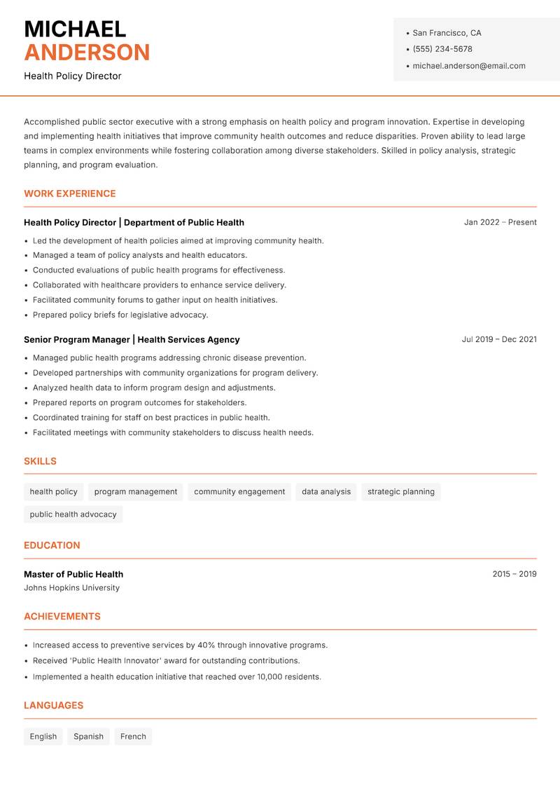 Public Sector Innovation Lead Resume Template