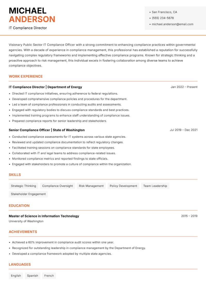 Public Sector IT Compliance Officer Resume Template