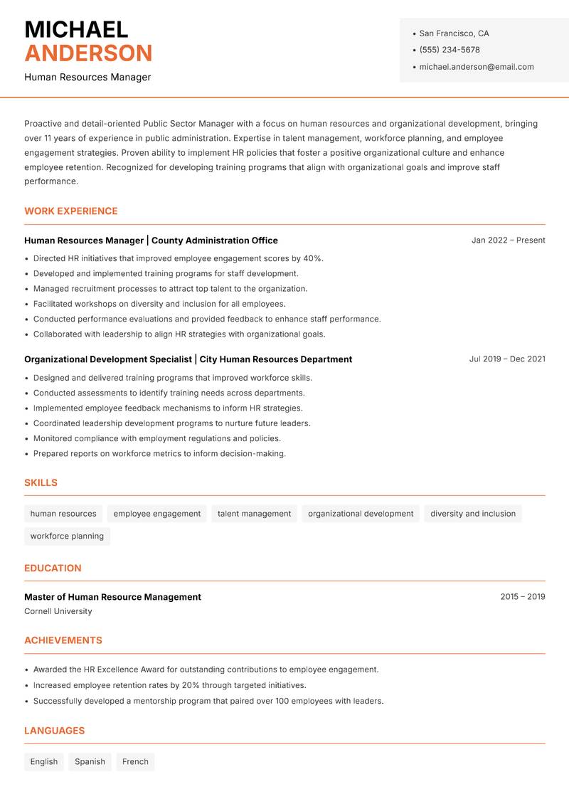 Public Sector Manager Resume Template