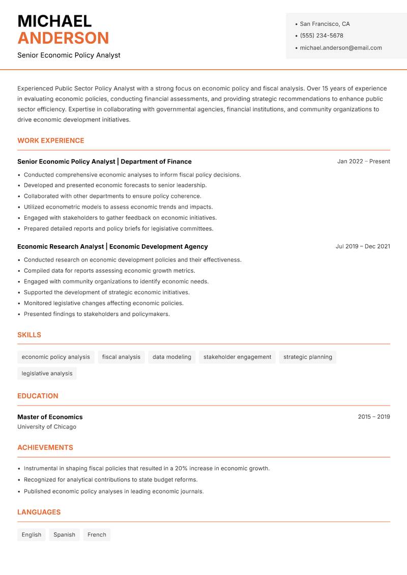 Public Sector Policy Analyst Resume Template