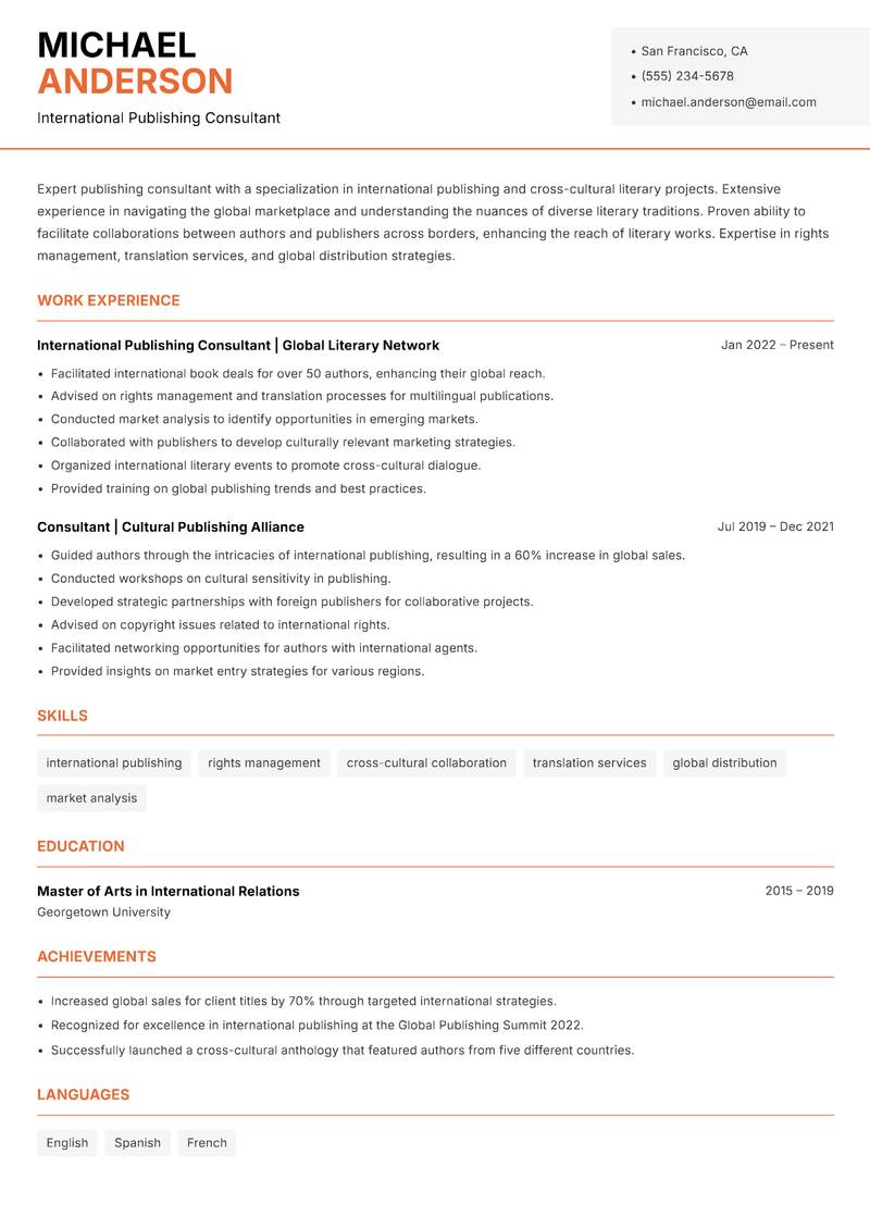 Publishing Consultant Resume Template